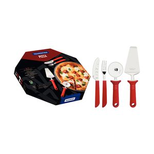 Kit Pizza em Aço Inox e Cabos de Polipropileno Vermelho 14 Peças - Tramontina