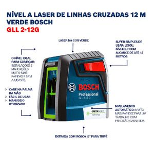 Nível a Laser de linhas verdes cruzadas 12 metros Bosch GLL 2-12 G 