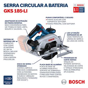 Serra Circular à bateria Bosch GKS 185-LI, 18V SB, com disco