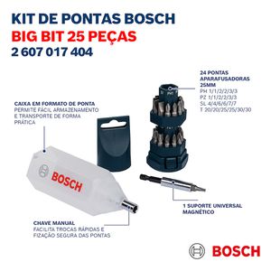 Kit de pontas Bosch Big Bit para parafusar com 25 peças