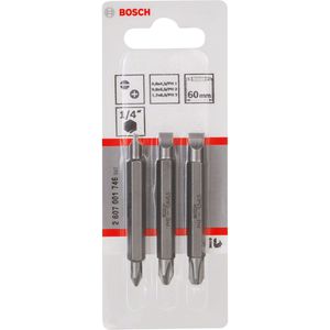 Jogo de pontas duplas Bosch Extra Hard 60mm, 3 peças, PH1, PH2, PH3, S0,6x4,5, S0,8x5,5, S1,2x6,5
