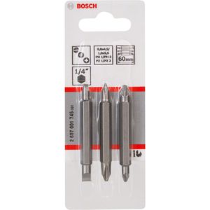 Jogo de pontas duplas Bosch 60mm, 3 peças, PH1, PH2, PZ1, PZ2, S0,6x4,5, S1,0x5,5