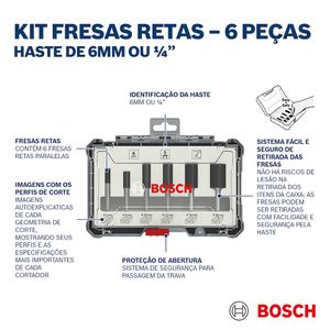 Jogo de fresas retas Bosch encaixe de 6 mm 6 peças