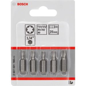 Jogo de pontas Bosch Extra Hard Torx 25mm, 5 peças T10, T15, T20, T25, T30