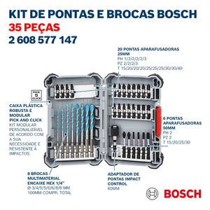 Kit Pontas/Brocas Bosch MultiConstruction Impact Control 35 Peças