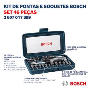 Kit de pontas e soquetes para parafusar Bosch com 46 peças