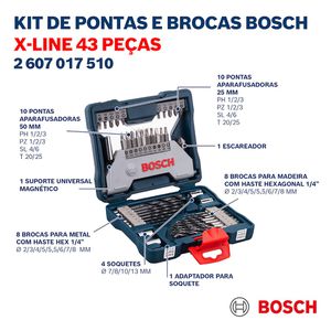 Kit de pontas e brocas Bosch X-Line 43 peças