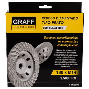Rebolo Diamantado Tipo Prato c/ Rosca 180x14mm (573,0006) - Graff Vantage