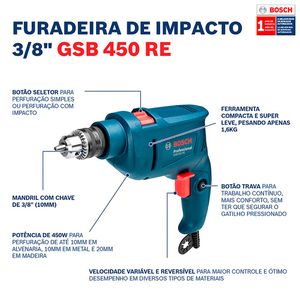 Furadeira de Impacto Bosch GSB 450 RE 450W