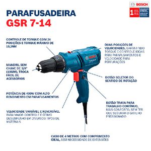 Parafusadeira e Furadeira Bosch GSR 7-14 E 400W cabo de 4m