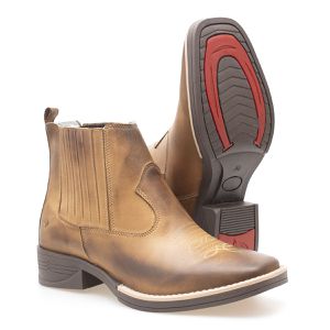 Bota Masculina Texana Em Couro Nobre ROTA79 Bico Quadrado cor CAMEL