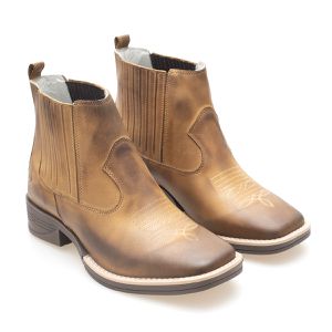 Bota Masculina Texana Em Couro Nobre ROTA79 Bico Quadrado cor CAMEL