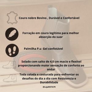 Bota Masculina Botina Texana Country Luxo Bico Quadrado em Couro Nobre Bordada no Bico ROTA79 cor Preto