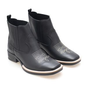 Bota Masculina Botina Texana Country Luxo Bico Quadrado em Couro Nobre Bordada no Bico ROTA79 cor Preto