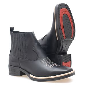 Bota Masculina Botina Texana Country Luxo Bico Quadrado em Couro Nobre Bordada no Bico ROTA79 cor Preto