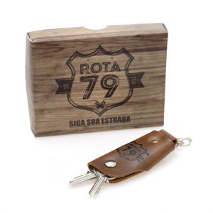 Chaveiro masculino de couro R XV ROTA79 cor wisky 