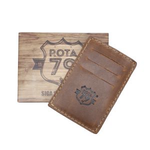Carteira de Couro Porta Cartão Masculino Rústico RVII ROTA79 cor wisky