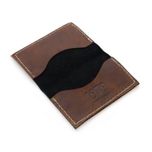 Carteira Masculina Porta Cartão Couro Rústico RVIII ROTA79 cor wisky com preto 