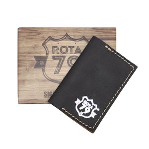 Carteira Masculina Porta Cartão Couro Rústico RVIII ROTA79 cor wisky com preto 