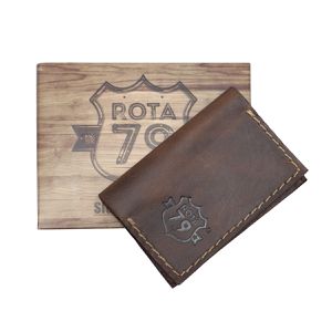 Carteira Porta Cartão Masculino Couro Rústico RVIII ROTA79 cor wisky 