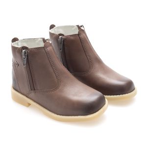 Botina masculina infantil Bota de couro legitimo forrada costurada com Zíper confortável e resistente