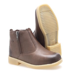 Botina masculina infantil Bota de couro legitimo forrada costurada com Zíper confortável e resistente