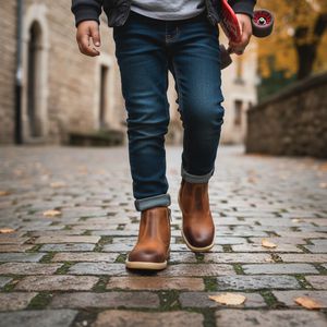 Botina Infantil Em Couro Legítimo Com Zíper Casual forrada costurada confortável e resistente Galocha Country Unissex cor Camel