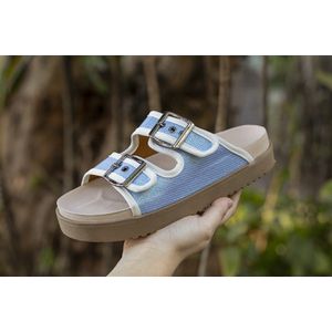 Sandália Feminina Isis Flat papete anatômica Rota79 cor Azul