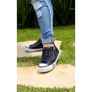 Tênis casual Plataforma Jeans Azul Escuro Feminino Love Star Com Zíper Blogueirinha ROTA79