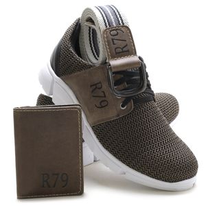 KIT casual,TÊNIS masculino Sturdy Urban 3.0 + Carteira Slim Couro + CINTO Cardaço OLIVA