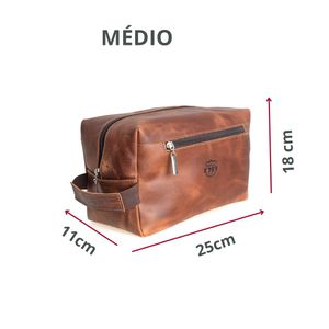  Kit Nécessaire masculina MADRI tamanho Médio Cinto masculino Premium e Porta Cartão Rústico RVII Couro ROTA79 cor Carvalho