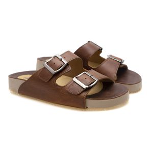  Papete de Couro Sandalia Slide PARADISE Rota79 cor Whisky