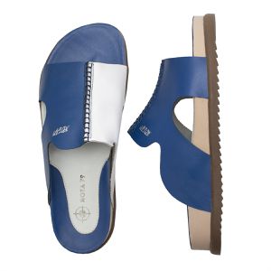  Sandalia Slide de Couro Bicolor Papete Confort Free Rota79 cor Azul /Branco