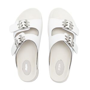 Papete Feminina Urban Sandalia Confortável com Fivela e Detalhe Metalizado, Leve e Anatômica Plataforma Off-White