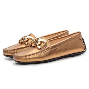 Mocassim Feminino Florença Em Couro Ouro Savelli - SAVELLI CALÇADOS