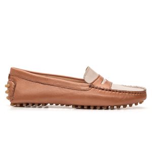 Mocassim Feminino Nice Em Couro Bicolor Bege E Cre... - SAVELLI CALÇADOS