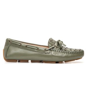 Mocassim Feminino Charlotte Em Couro Verde Oliva S... - SAVELLI CALÇADOS
