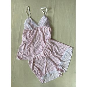 PIJAMA BABY DOLL MALHA FRIA JOICE BRANCO C/ BOLINHAS VERMELHAS