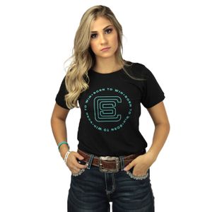 Camiseta Feminina Smart Preta com Silk Turquesa - SMARTCHOICEBR