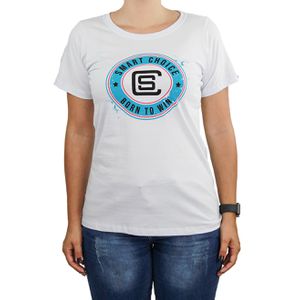 Camiseta Feminina Smart Branca Logo Azul - SMARTCHOICEBR