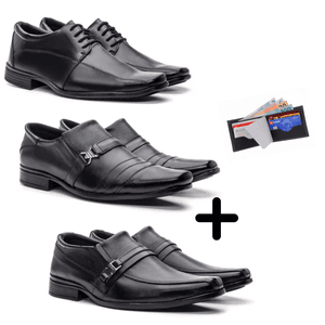 Kit 3 pares Spato social em Couro + Brinde - Borgatta 