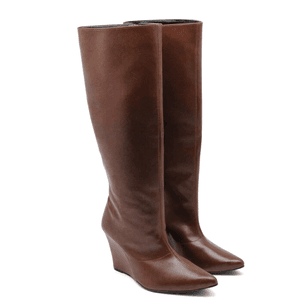 Bota Cano Alto Em Floter Cacau Salto Cunho 500 - 5... - DROPSHIPPING GRIFFE SHOES - SOMENTE CLIENTES AUTORIZADOS