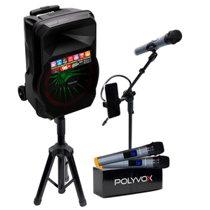 Kit com Caixa Som Amplificada XC-715T + Tripé de Caixa 0.80cm + Tripé de Microfone + Dois ... - POLYVOX