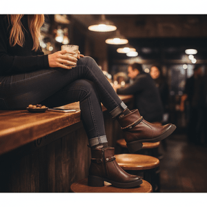 Bota Feminina Marrom Cano Curto – Estilo Boho Chic com Detalhe Artesanal – Conforto e Estilo em Cada Passo