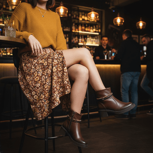 Bota Feminina Marrom Cano Curto – Estilo Boho Chic com Detalhe Artesanal – Conforto e Estilo em Cada Passo