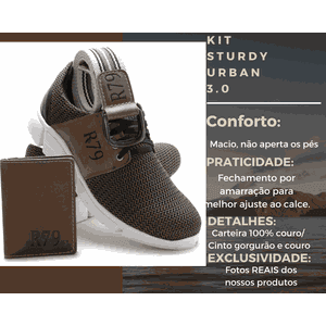 KIT casual,TÊNIS masculino Sturdy Urban 3.0 + Carteira Slim Couro + CINTO Cardaço OLIVA