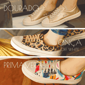 Kit 3 tênis casuais Dourado, Onça off white e Prim...