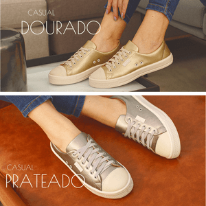 Kit dois tênis casuais Metalizados Prateado e Dour...