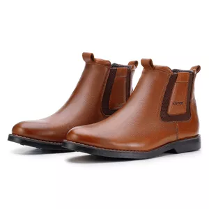 Bota Masculina Chelsea Em Couro Legítimo Kéffor Caramelo 