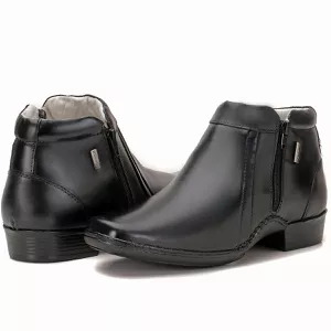 Bota Botina Masculina Em Couro Preto Zíper Macio New Confort
